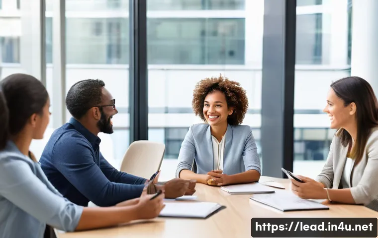 리더십 코칭과 이론의 조화 - **Image Prompt 1: Empathetic Leader Fostering Connection and Growth**
    A diverse group of profess...