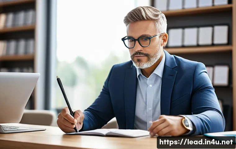 리더십 코치 자격 시험 준비 - A professional study environment featuring a focused adult learner sitting at a modern desk with a w...