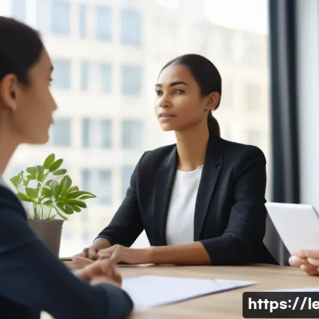 직무 스트레스 관리 및 리더십 개발 - A modern office scene showing a diverse group of professional employees engaged in a stress manageme...