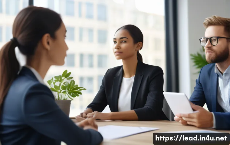 직무 스트레스 관리 및 리더십 개발 - A modern office scene showing a diverse group of professional employees engaged in a stress manageme...