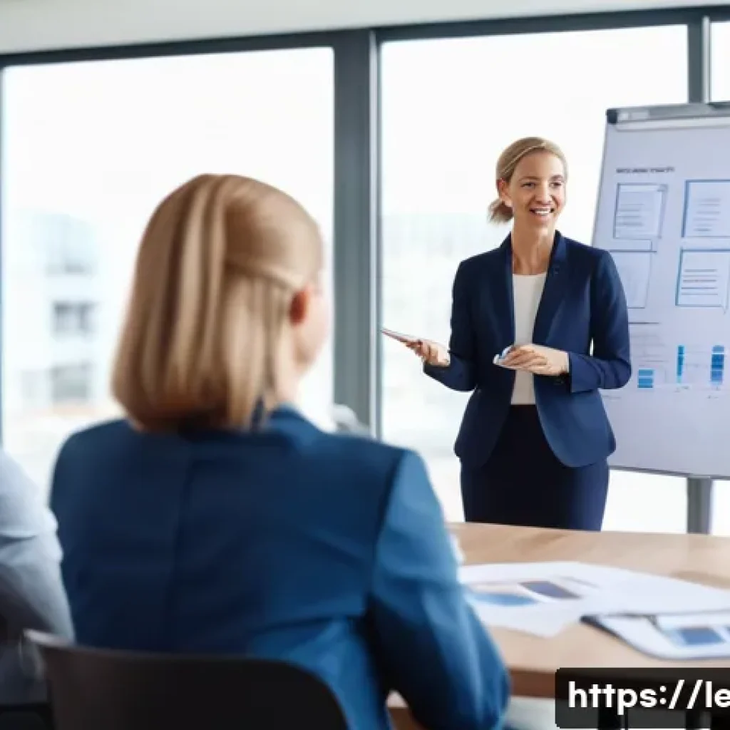 리더십 코치로서의 성과 측정 - A modern corporate coaching session in a bright, spacious office, featuring a diverse team of profes...