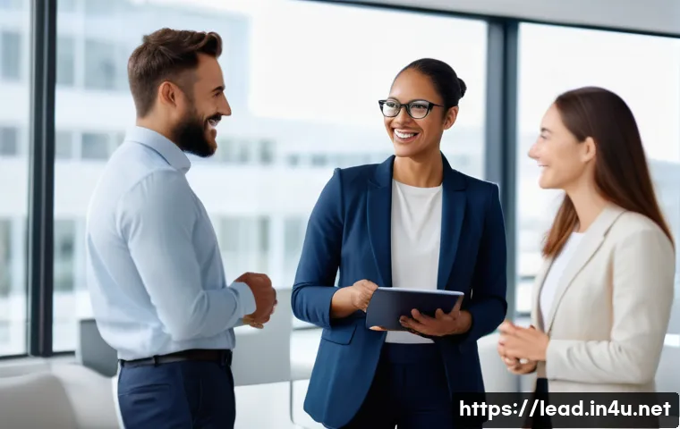 리더십 코치 필수 이론 - A diverse business team engaged in a leadership coaching session in a modern, bright office setting....