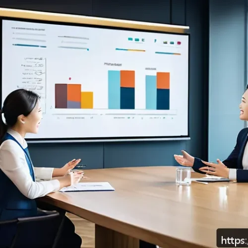 이직 준비 리더십 역량 평가 - A professional business meeting scene showing a diverse team collaborating around a conference table...