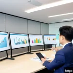 리더십 코칭 사례 연구 - A modern corporate leadership coaching session in progress, showing a diverse group of mid-level man...